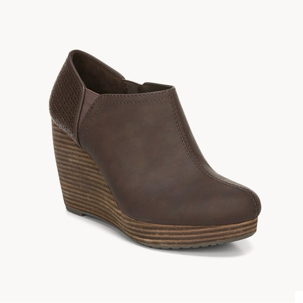 Dr Scholls Brown Leather Wedge Slip-On Shoes